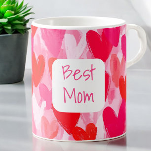 Valentijn Multi Hearts Pattern Pink Beste Mama Lie Koffiemok