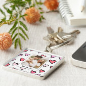 Valentijn paar aangepaste foto monogram hart vorm sleutelhanger (Zijkant)