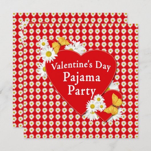 Valentijn Pajama Partij Daisy Uitnodiging (Voorkant / Achterkant)