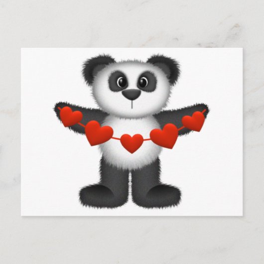 Valentijn Panda Beer Holding String of Red Hearts Feestdagenkaart (Voorkant)