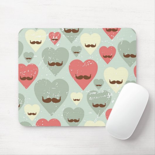 Valentijn patroon met hart en snor muismat (Met muis)