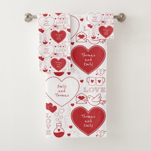 Valentijn Pattern Bath Towel Set - Rood op wit Bad Handdoek (Insitu)