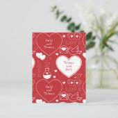 Valentijn Pattern Briefkaart - Wit op Rood (Staand voorkant)