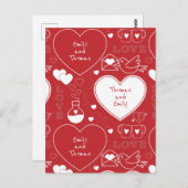 Valentijn Pattern Briefkaart - Wit op Rood (Voorkant / Achterkant)