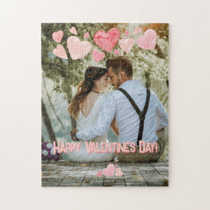 Valentijn Pink Hearts Overlay Voeg je eigen foto t Legpuzzel