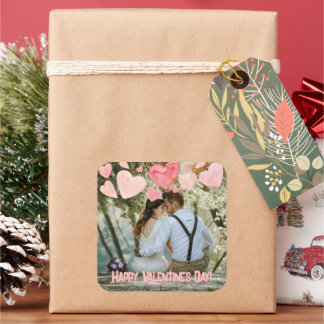 Valentijn Pink Hearts Overlay Voeg je eigen foto t Vierkante Sticker