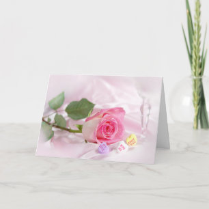 Valentijn Pink Rose en snoep Feestdagen Kaart