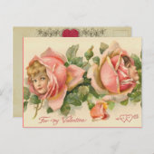  Valentijn Pink Rose Faeries Briefkaart (Voorkant / Achterkant)