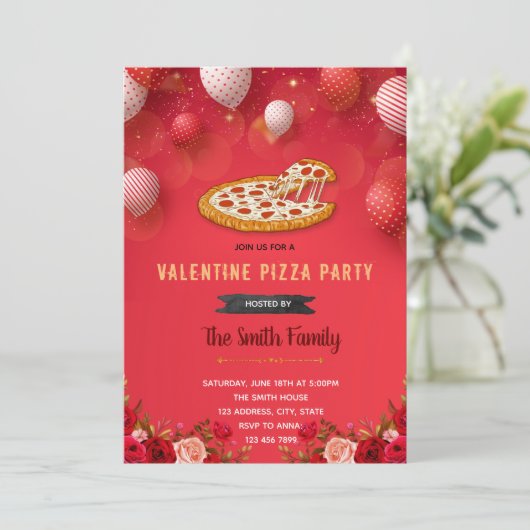 Valentijn pizza Uitnodiging (Staand voorkant)