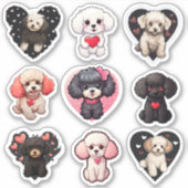 Valentijn Poodle Dog set van 9 stickers (Voorkant)