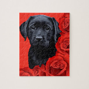 Valentijn Puppy Rozen - Labrador - Zwart lab Legpuzzel