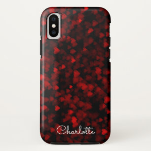 Valentijn Red Bokeh Hearts iPhone X Hoesje
