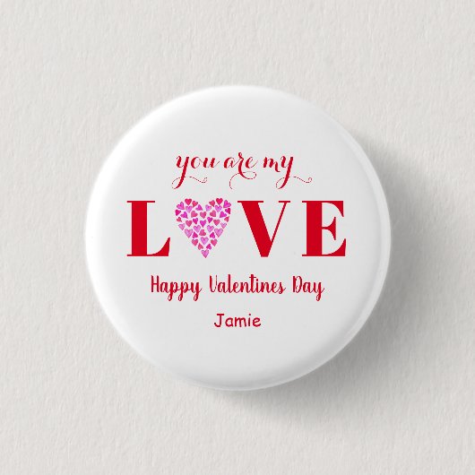 Valentijn Red Love Script Heart Ronde Button 3,2 Cm (Voorkant)