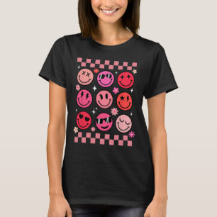 Valentijn Retro Groovy Roze Gelukkig Gezicht T-shirt