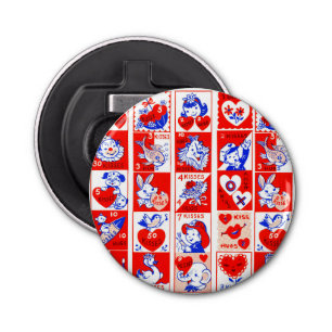 Valentijn Retro Liefde Knuffels Schattige Patroon Button Flesopener