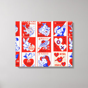 Valentijn Retro Liefde Knuffels Schattige Patroon Canvas Afdruk