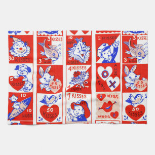 Valentijn Retro Liefde Knuffels Schattige Patroon Theedoek