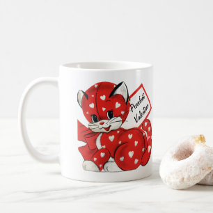  Valentijn Rode Kat Witte Harten Retro Liefde Koffiemok