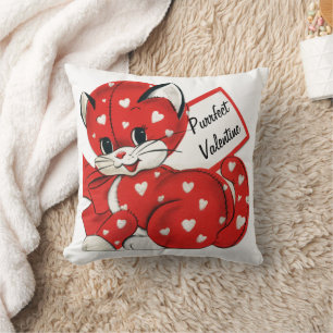 Valentijn Rode Kat Witte Harten Retro Liefde Kussen