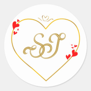 Valentijn Rood Hart Gouden Monogram Trouw Envelop Ronde Sticker