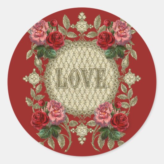  Valentijn Rood roze rozen LOVE Ronde Sticker (Voorkant)