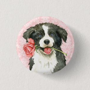 Valentijn Roos Border Collie Ronde Button 3,2 Cm