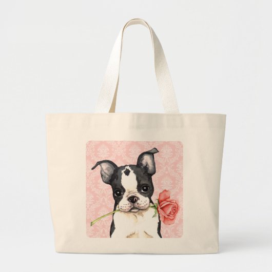 Valentijn Roos Boston Terrier Grote Tote Bag (Voorkant)