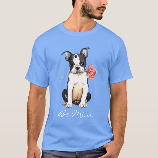 Valentijn Roos Boston Terrier T-Shirt (Voorkant)