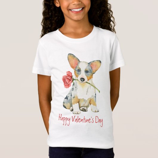 Valentijn Roos Cardigan Welsh Corgi T-shirt (Voorkant)