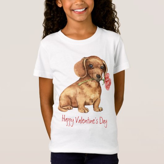 Valentijn Roos Dachshund T-shirt (Voorkant)