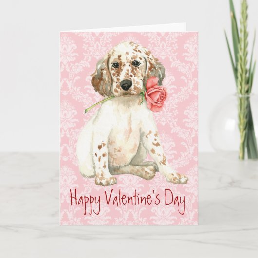 Valentijn Roos Engelse Setter Feestdagen Kaart (Voorkant)