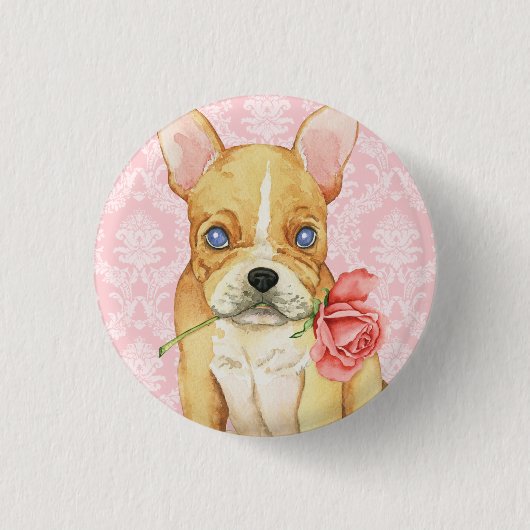 Valentijn Roos Frenchie Ronde Button 3,2 Cm (Voorkant)