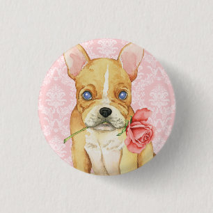 Valentijn Roos Frenchie Ronde Button 3,2 Cm