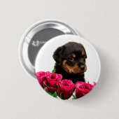 Valentijn Roos Rottweiler Puppy Ronde Button 5,7 Cm (Voorkant /achterkant)