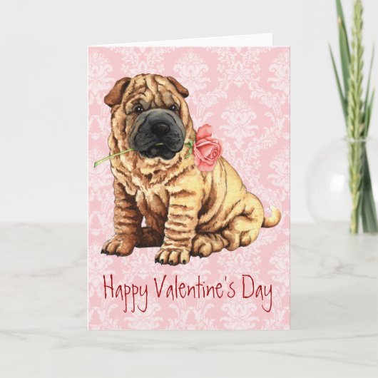 Valentijn Roos Shar-Pei Feestdagen Kaart (Voorkant)