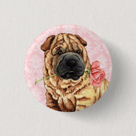 Valentijn Roos Shar-Pei Ronde Button 3,2 Cm (Voorkant)