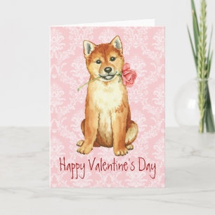 Valentijn Roos Shiba Inu Feestdagen Kaart