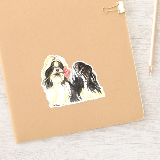 Valentijn Roos Shih Tzu Vinyl Sticker (Notitieboek)