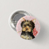 Valentijn Roos Yorkie Ronde Button 3,2 Cm (Voorkant /achterkant)