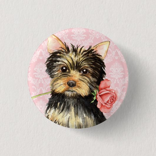 Valentijn Roos Yorkie Ronde Button 3,2 Cm (Voorkant)