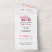 Valentijn Roze Auto Sweetheart Baby All In One Uitnodiging (Binnen)