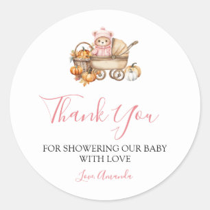 Valentijn Roze Meisje Beer Baby Shower Bedankt Ronde Sticker