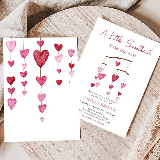 Valentijn Roze Rood Hart Baby shower Kaart