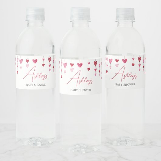 Valentijn Roze Rood Hart Baby shower Waterfles Etiket (Flessen)