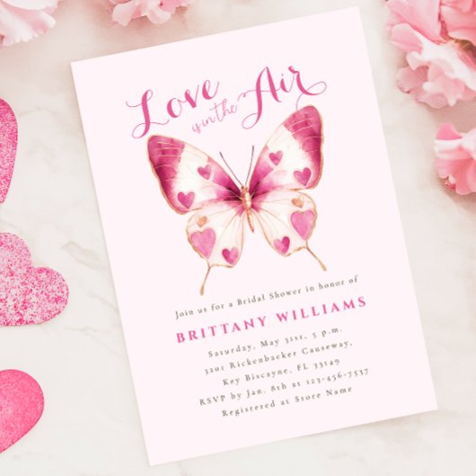 Valentijn Roze Vlinder Bruids Douche Uitnodiging