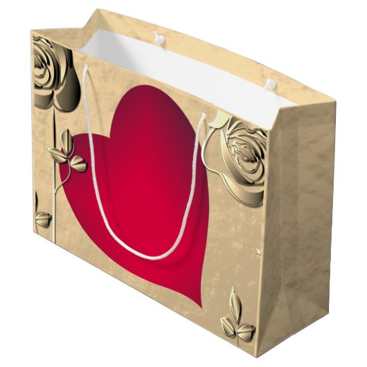 Valentijn Rozen & Heart Gift Bag Groot Cadeauzakje (Achterkant Gekanteld)