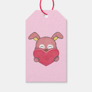 Valentijn Schattige Bunny Konijn Cartoon Hart Gift Cadeaulabel