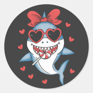 Valentijn Schattige Shark Lover Licking Lollipop Ronde Sticker