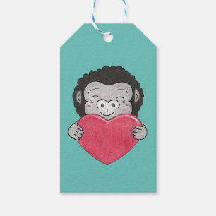 Valentijn Schattigee Gorilla Cartoon Hart Gift Lab Cadeaulabel