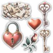  Valentijn stickers hangslot sleutels hart (Voorkant)